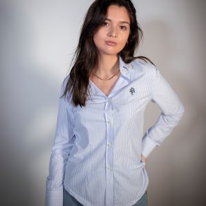 camisa-rayas-moteadas-mujer-azul-blanca